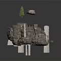 Ancient Cave Interior With Blue Water Pool Stone Pillars And Green Vines