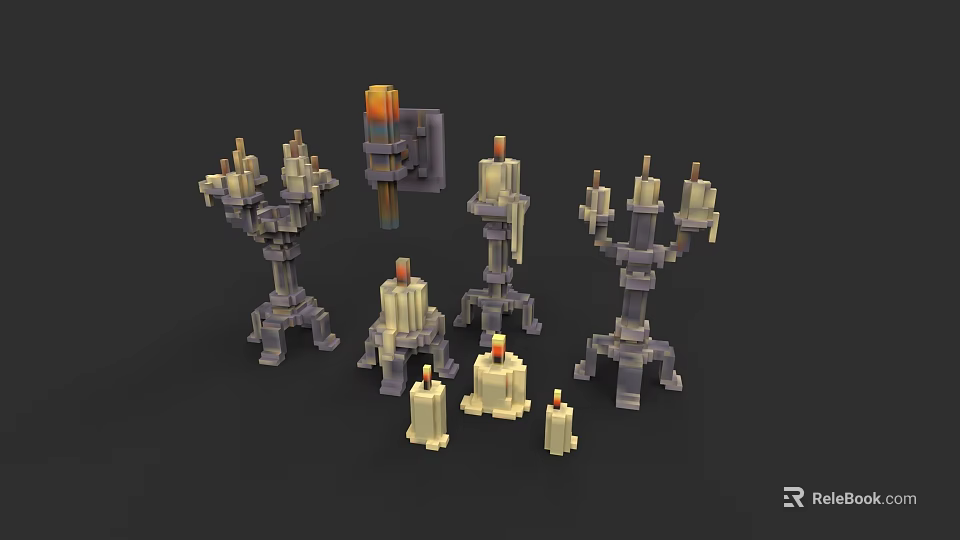 Various Candle Lamp Designs With Multiple Branches And Neutral Tones 3d model