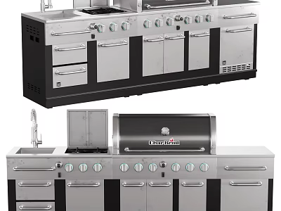 Stainless Steel Kitchen Cabinets With Sink Stove And Oven Appliances 3d model