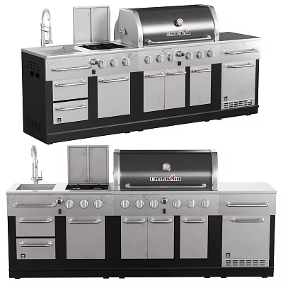 Stainless Steel Kitchen Cabinets With Sink Stove And Oven Appliances 3d model