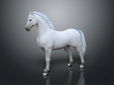 Elegant White Horse 3D Model Standing on Reflective Surface in Modern Studio 3d model