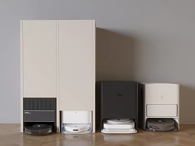 Smart Cleaning Robots With Various Colored Charging Stations For Home Use 3d model