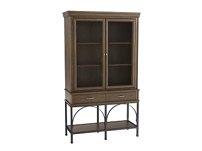 Elegant Wooden Bookcase With Glass Doors Drawers And Metal Frame Base Design 3d model