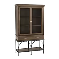 Elegant Wooden Bookcase With Glass Doors Drawers And Metal Frame Base Design