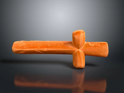 Orange Cross Shaped Sculpture Carving With Textured Surface And Black Background 3d model