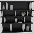 Modern Gray Wooden Open Bookcase With Sculptures Coral Decor And Books
