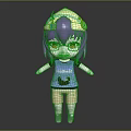 Purple Haired Cartoon Character With Bear Pattern On Blue T shirt And Headphones Hat