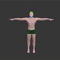 Fit Shirtless Man Standing With Arms Outstretched In Black Shorts Against Gray Background