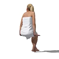 Woman Wrapped In White Towel Sitting On Stool Barefoot With Minimalist Background