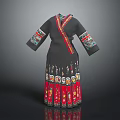 Traditional Ethnic Costume With Black Fabric Colorful Embroidery On Cuffs And Red Black Patterned Hem