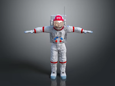 White Astronaut Spacesuit With Red Stripes Helmet And Backpack Design Elements 3d model