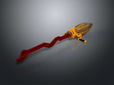 Ancient Decorative Spear 3D Render With Red Shaft Yellow Ornaments And Intricate Head Design 3d model