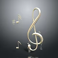 Golden Treble Clef With Music Notes And Sharp Symbols On Dark Background