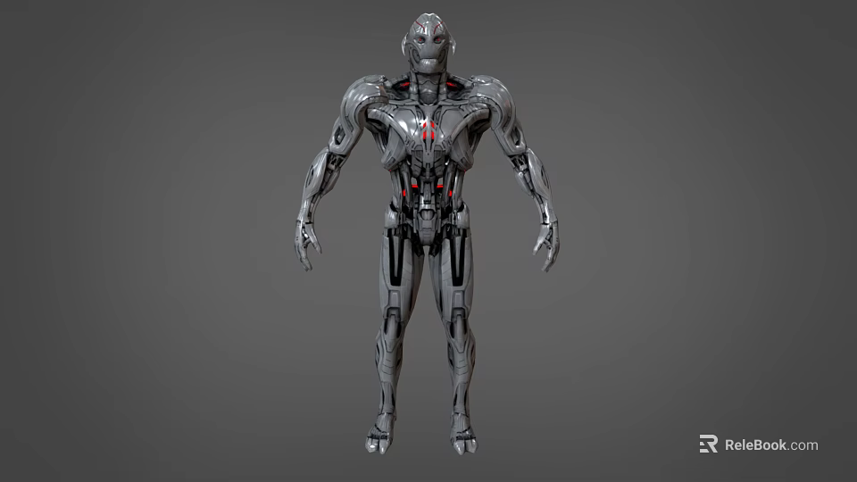 Futuristic Sci Fi Robot Character With Metallic Armor And Red Chest Accents 3d model 
