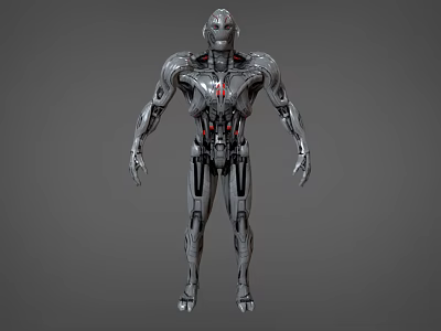Futuristic Sci Fi Robot Character With Metallic Armor And Red Chest Accents 3d model