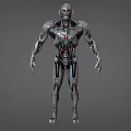 Futuristic Sci Fi Robot Character With Metallic Armor And Red Chest Accents