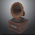 Vintage Gramophone Design With Wooden Base Brass Horn And Vinyl Record
