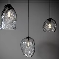 Illuminated Glass Pendant Lights with Irregular Texture Hanging in Modern Interior 3d model