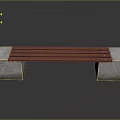 Outdoor Park Bench Featuring Wooden Slats And Stone Concrete Legs Design