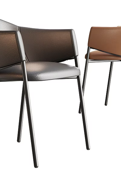 Modern Leather Dining Chairs Gray And Brown With Metal Legs Sleek Contemporary Design 3d model