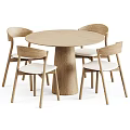 Round Wooden Dining Table With Sturdy Base and Four Upholstered Chairs 3d model