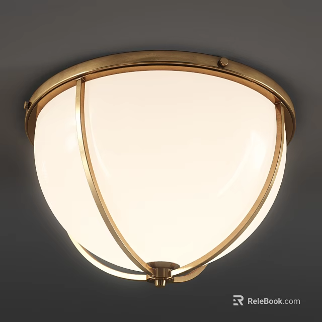 Elegant Golden Frame Ceiling Light With White Shade And Modern Design 3d model