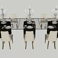 Glass Top Dining Table Set with White Chairs Candelabras and Tableware 3d model