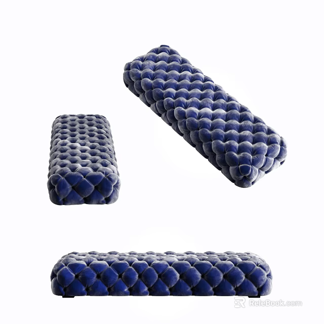 Blue Velvet Footstool With Tufted Bubble Texture For Living Room Decor 3d model 