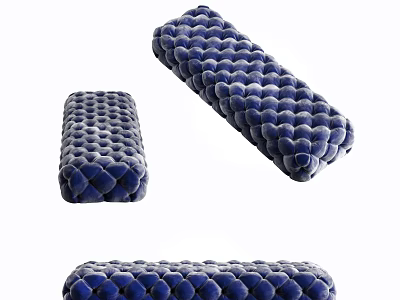 Blue Velvet Footstool With Tufted Bubble Texture For Living Room Decor 3d model