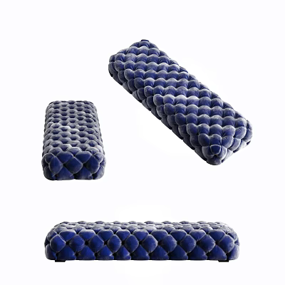 Blue Velvet Footstool With Tufted Bubble Texture For Living Room Decor 3d model