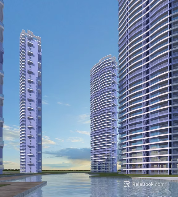 Modern High Rise Residential Building With Curved Exterior Glass Windows And Balconies 3d model 