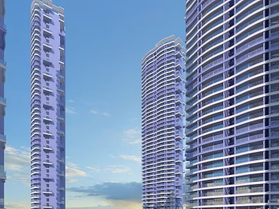 Modern High Rise Residential Building With Curved Exterior Glass Windows And Balconies 3d model