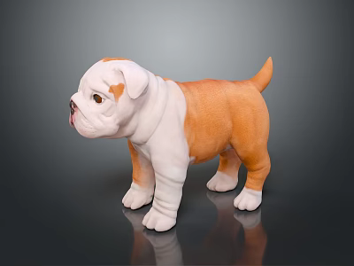 3D Bulldog Puppy Character With Orange And White Fur Standing On Shiny Surface 3d model