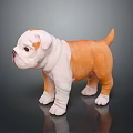 3D Bulldog Puppy Character With Orange And White Fur Standing On Shiny Surface