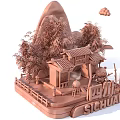 Traditional Sichuan Landscape Model With Bamboo Trees Pavilion And Mountain