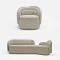 Modern Beige Fabric Sofa Set With Rounded Armrests And Comfortable Design 3d model