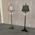 Two Elegant Floor Lamps With Spiral Metal Bases White Green Shades And Crystal Accents