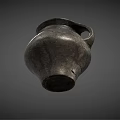 Ancient Black Pottery Vessel With Handle And Surface Cracks Texture