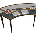 Curved Glass Display Cabinet With Wooden Frame And Showcase Bicycle Models And Papers