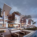 Modern Waterfront Townhouse With Glass Facade Outdoor Terrace And Lush Trees