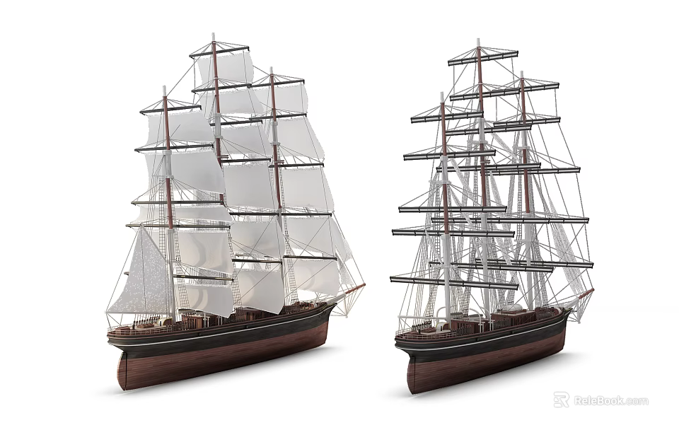 Classic Sailing Ship Models With Multiple Masts And Detailed Sail Structure 3d model