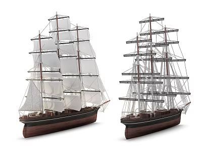 Classic Sailing Ship Models With Multiple Masts And Detailed Sail Structure 3d model