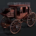 Vintage Brown Wooden Horse Drawn Carriage With Large Wheels And Roof Railings