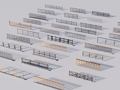 Decorative Metal and Wooden Railings with Various Designs Ornamental Patterns and Modern Styles 3d model