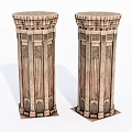 Pair of Intricate Carved Decorative Vintage Columns with Stone Texture Details