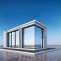 Modern White Pavilion With Glass Doors Lattice Walls And Blue Sky Background