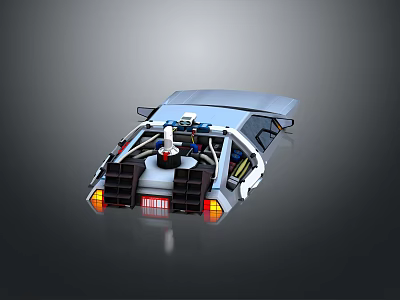 DeLorean DMC12 Car Rear View With Large Engine Silver Body And Red Taillights 3d model