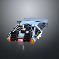 DeLorean DMC12 Car Rear View With Large Engine Silver Body And Red Taillights