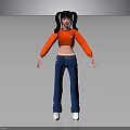 Pigtailed Girl Character In Long Sleeve Red Top And Blue Jeans