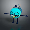 Game Movie Character With Blue Spherical Body Closed Eyes Yellow Mouth Blue Limbs And Hat